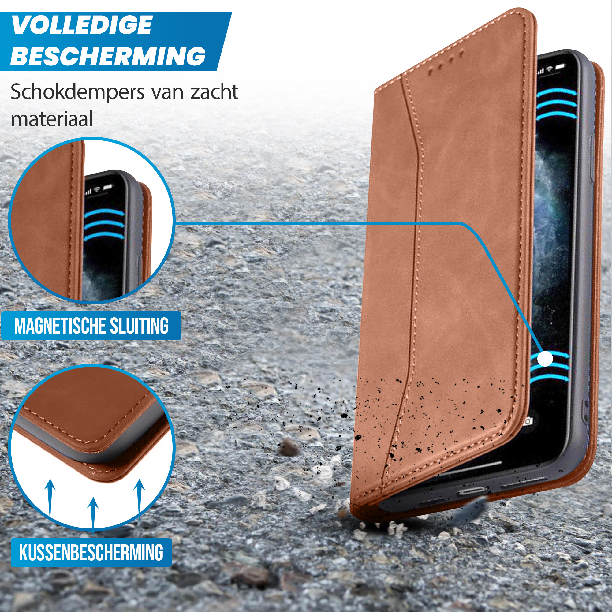 JVS Products iPhone 18 Pro hoesje - Bookcase - Pasjeshouder - Portemonnee - Kunstleer - Bruin
