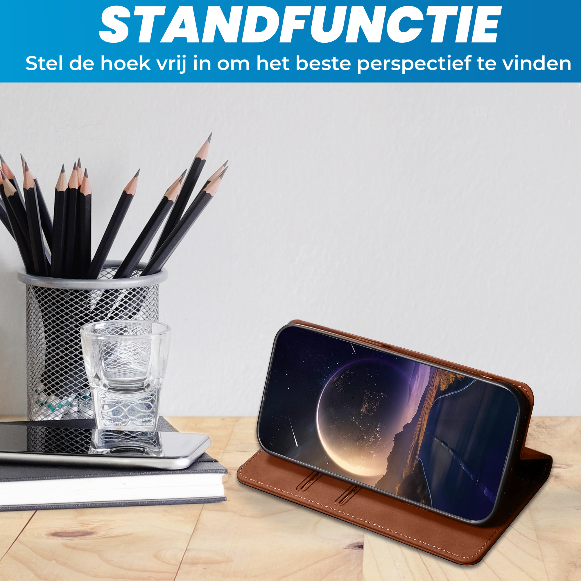 JVS Products iPhone 18 Pro hoesje - Bookcase - Pasjeshouder - Portemonnee - Kunstleer - Bruin