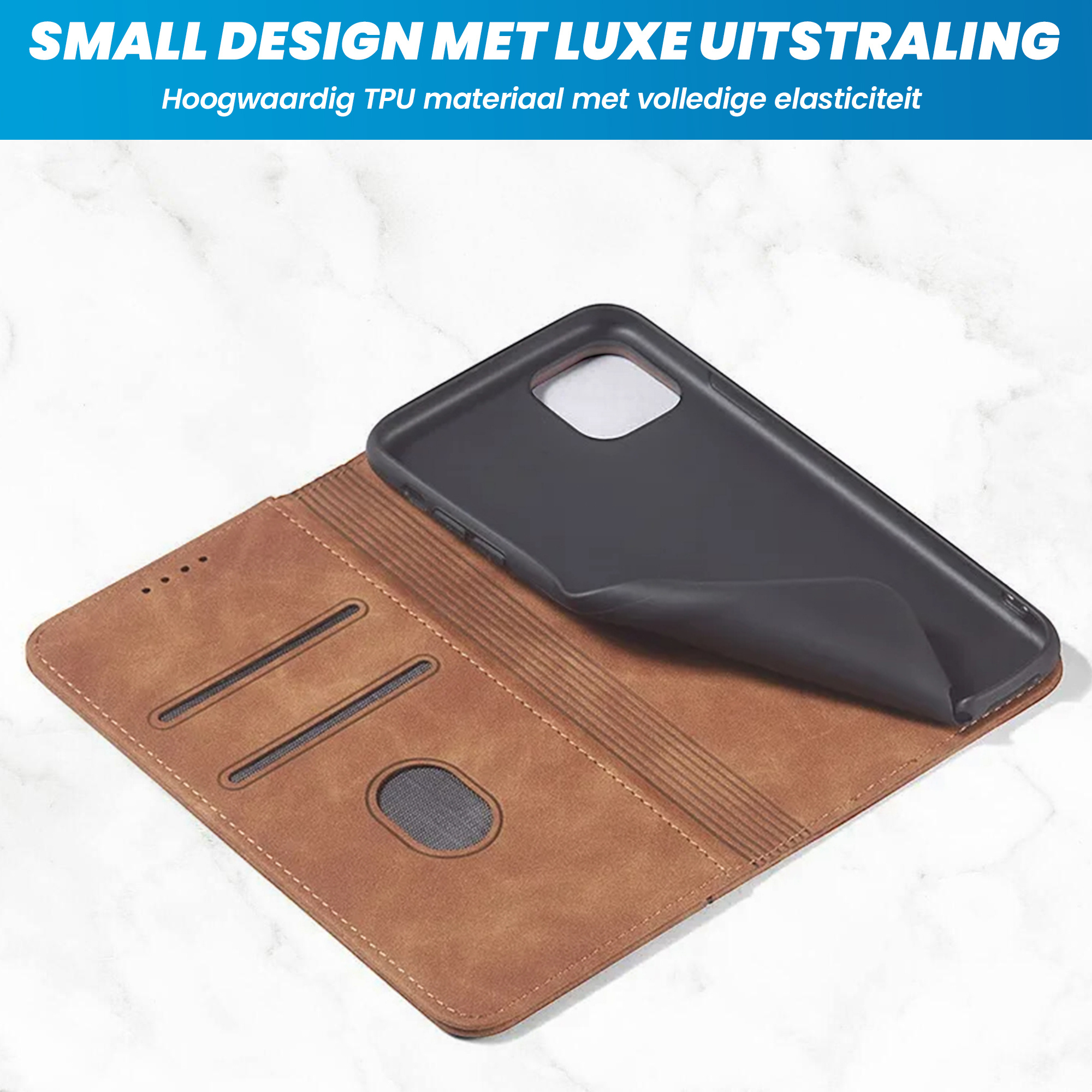 JVS Products iPhone 18 Pro hoesje - Bookcase - Pasjeshouder - Portemonnee - Kunstleer - Bruin