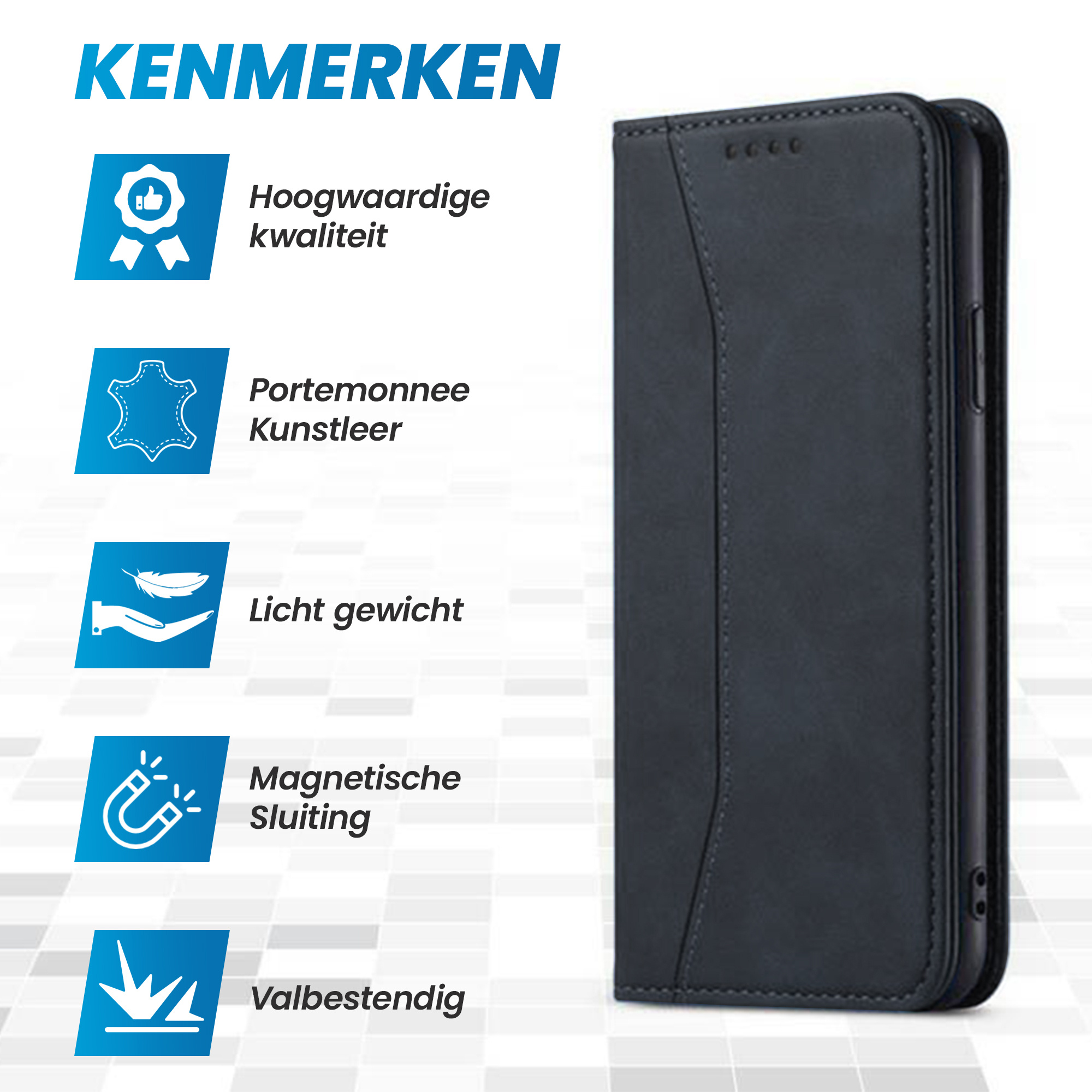 JVS Products iPhone 18 Pro Max hoesje - Bookcase - Pasjeshouder - Portemonnee - Kunstleer - Zwart
