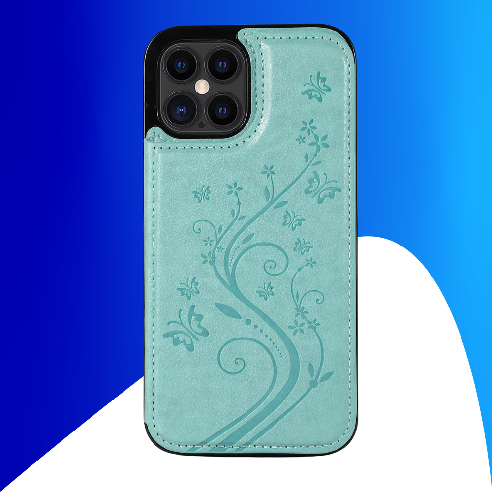 JVS Products iPhone 18 Pro hoesje - Backcover - Pasjeshouder - Portemonnee - Bloemenprint - Kunstleer - Turquoise
