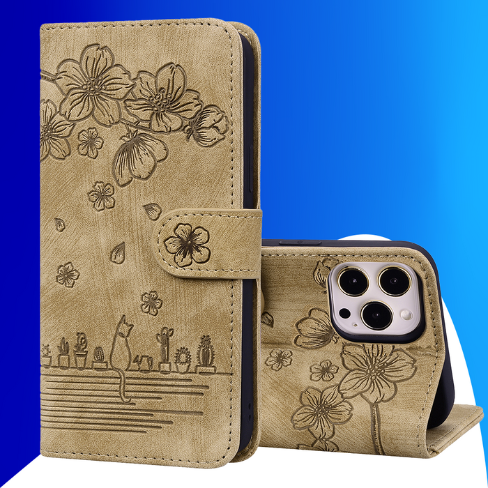 JVS Products iPhone 18 Pro Max hoesje - Bookcase - Koord - Pasjeshouder - Portemonnee - Camerabescherming - Bloemenpatroon - Kunstleer - Bruin