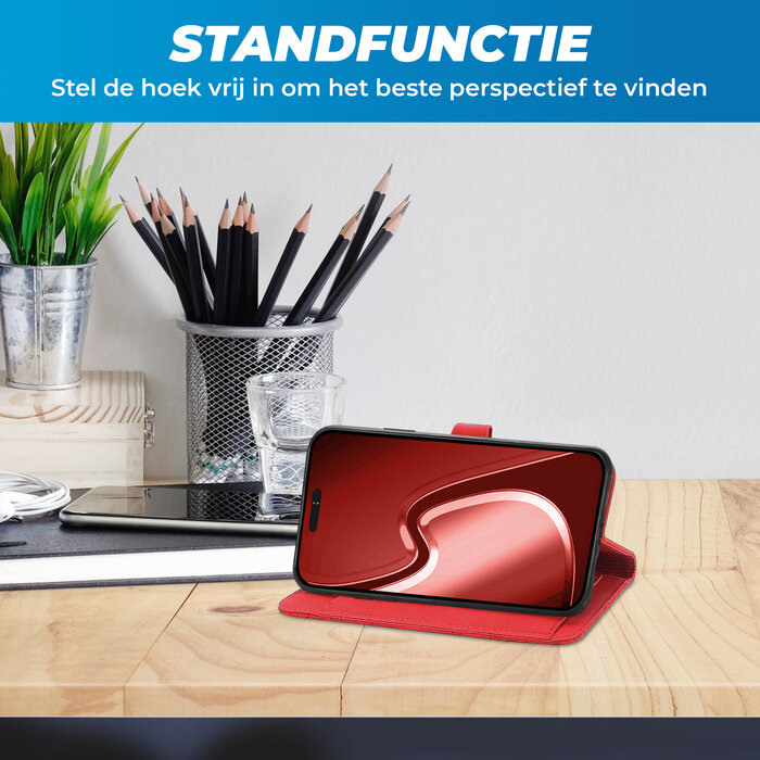 JVS Products iPhone 18 Pro Max hoesje - Bookcase - Koord - Pasjeshouder - Portemonnee - Bloemenpatroon - Kunstleer - Rood