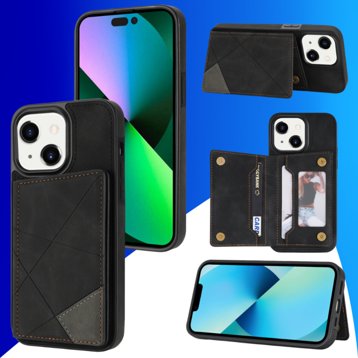 JVS Products iPhone 18 Pro hoesje - Backcover - Pasjeshouder - Portemonnee - Camerabescherming - Stijlvol patroon - TPU - Zwart
