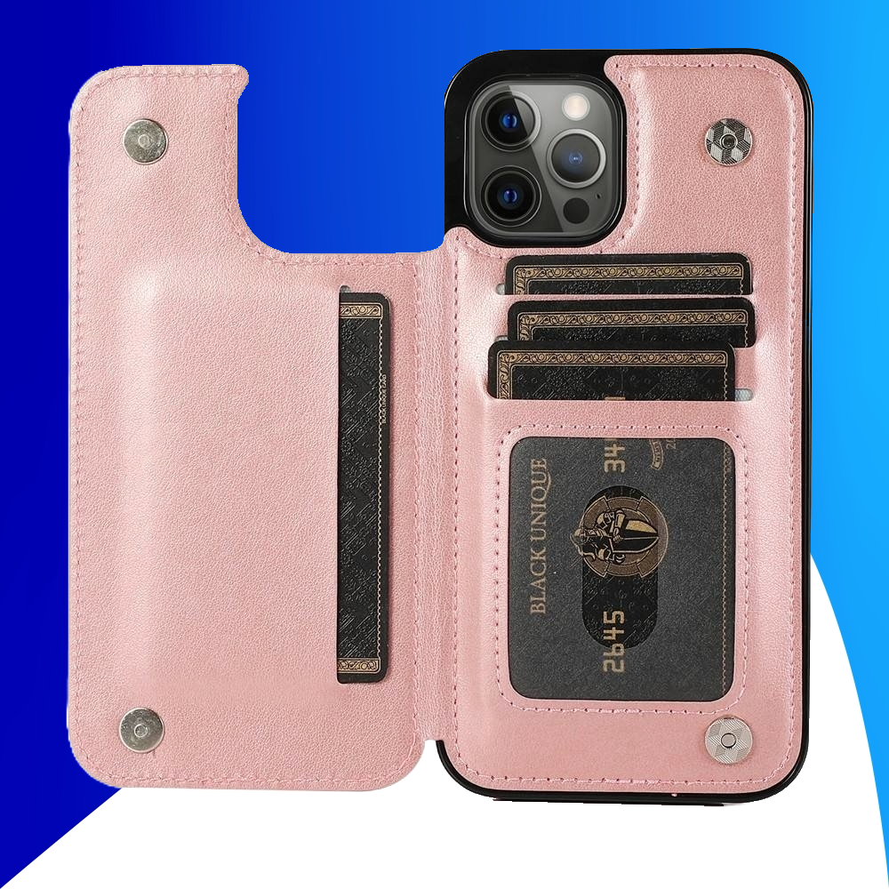 JVS Products iPhone 18 Pro Max hoesje - Backcover - Pasjeshouder - Portemonnee - Bloemenprint - Kunstleer - Rose Goud