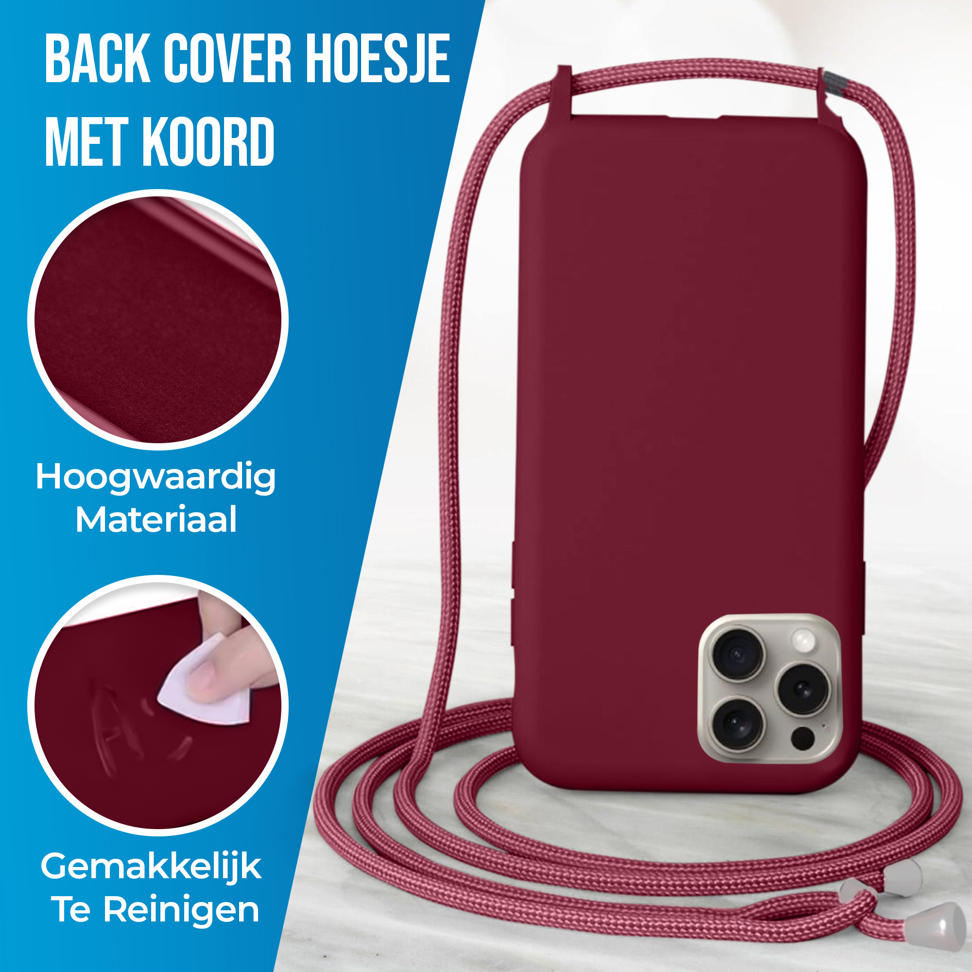 JVS Products iPhone 18 Pro Max hoesje - Backcover - Koord - Softcase - Flexibel - TPU - Rood