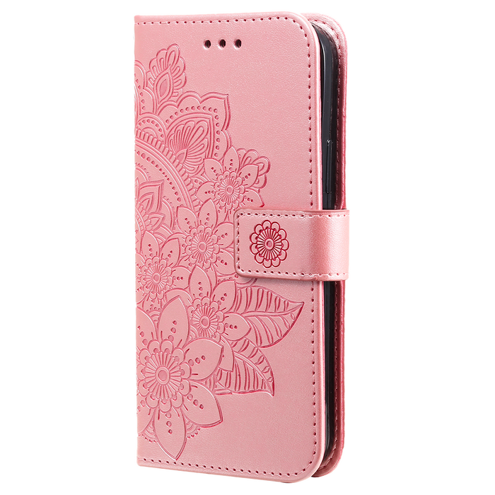 JVS Products iPhone 18 Pro hoesje - Bookcase - Pasjeshouder - Portemonnee - Bloemenprint - Kunstleer - Rose Goud