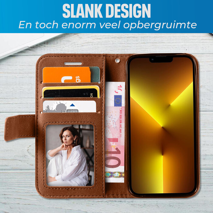 JVS Products iPhone 18 Pro Max hoesje - Bookcase - Pasjeshouder - Portemonnee - Patroon - Kunstleer - Bruin