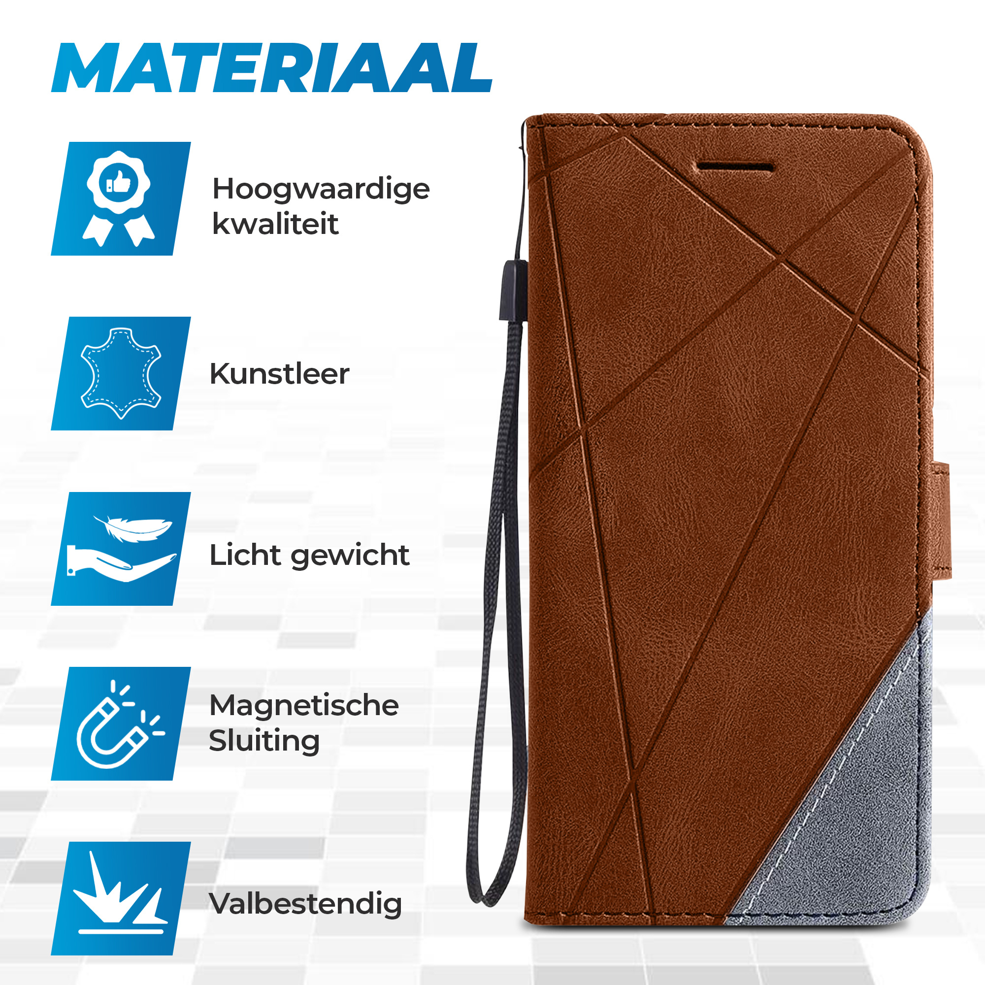 JVS Products iPhone 18 Pro Max hoesje - Bookcase - Pasjeshouder - Portemonnee - Patroon - Kunstleer - Bruin