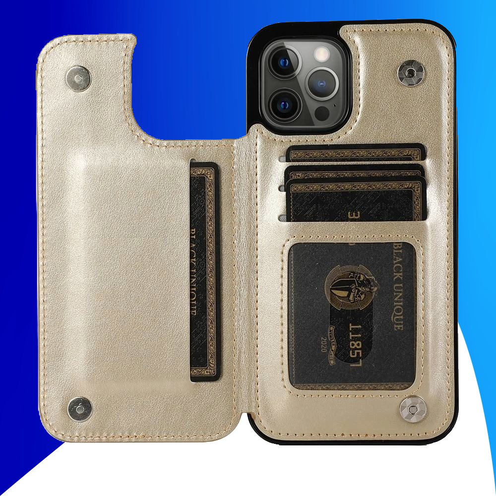 JVS Products iPhone 18 Pro Max hoesje - Backcover - Pasjeshouder - Portemonnee - Bloemenprint - Kunstleer - Goud