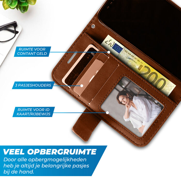 JVS Products iPhone 18 Pro hoesje - Bookcase - Pasjeshouder - Portemonnee - Patroon - Kunstleer - Bruin