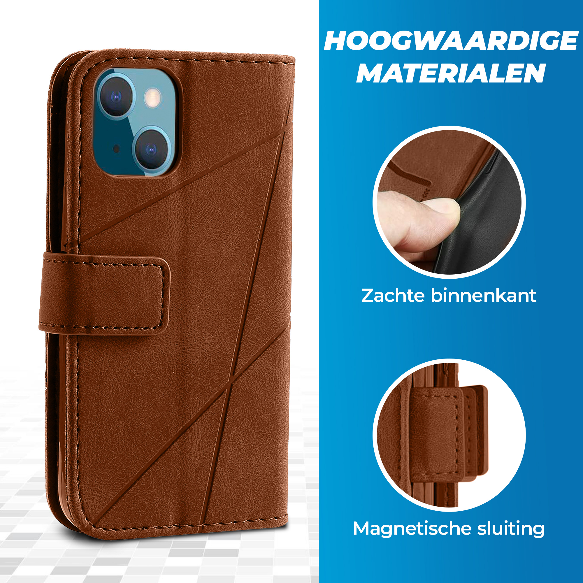 JVS Products iPhone 18 Pro hoesje - Bookcase - Pasjeshouder - Portemonnee - Patroon - Kunstleer - Bruin