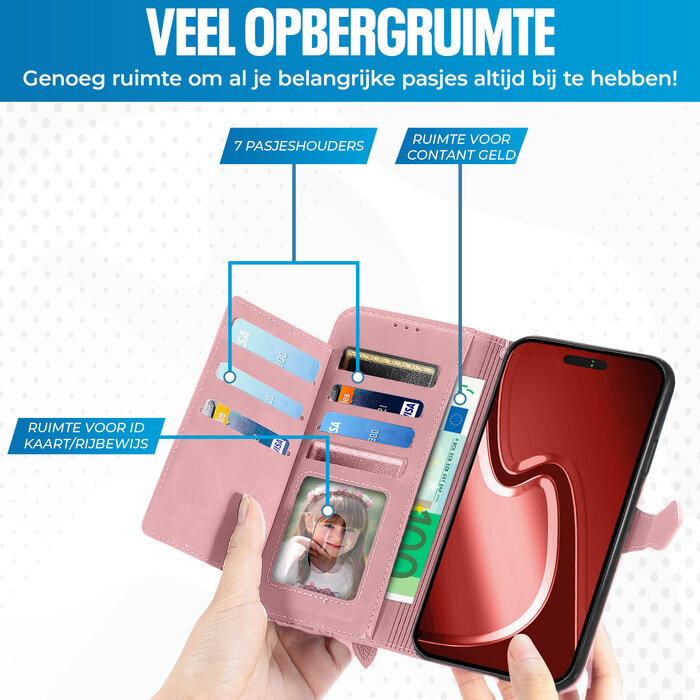 JVS Products iPhone 18 Pro Max hoesje - Bookcase - Koord - Pasjeshouder - Portemonnee - Bloemenpatroon - Kunstleer - Roze