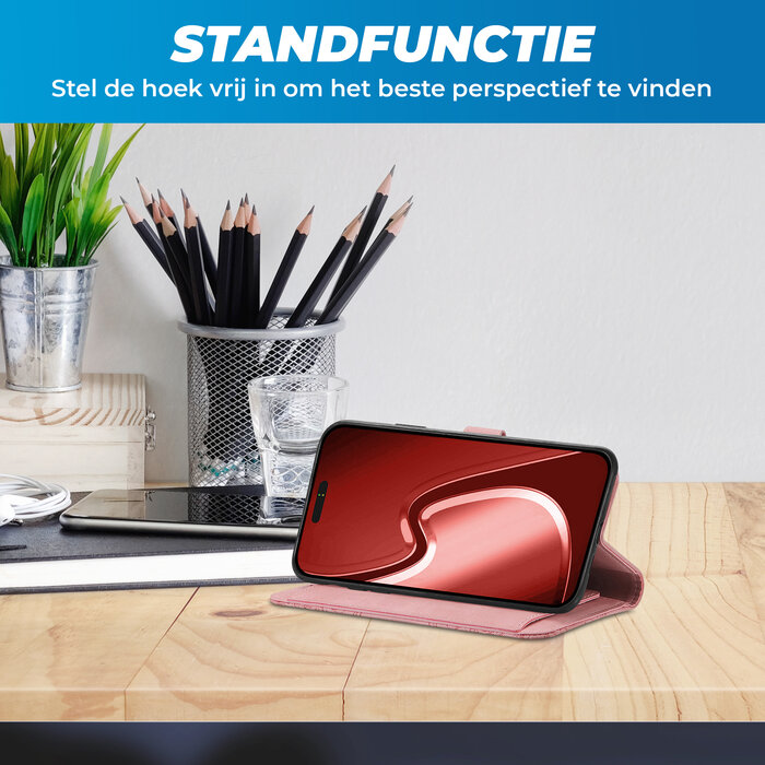 JVS Products iPhone 18 Pro Max hoesje - Bookcase - Koord - Pasjeshouder - Portemonnee - Bloemenpatroon - Kunstleer - Roze