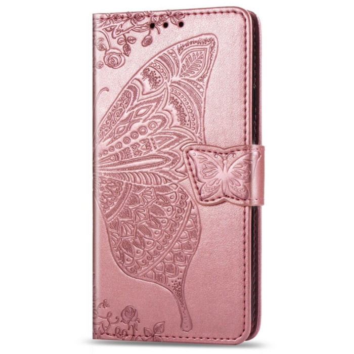 JVS Products iPhone 18 Pro hoesje - Bookcase - Pasjeshouder - Portemonnee - Vlinderpatroon - Kunstleer - Rose Goud