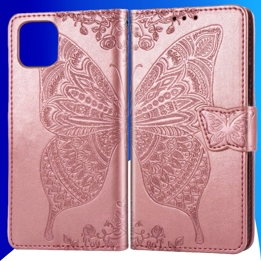JVS Products iPhone 18 Pro hoesje - Bookcase - Pasjeshouder - Portemonnee - Vlinderpatroon - Kunstleer - Rose Goud