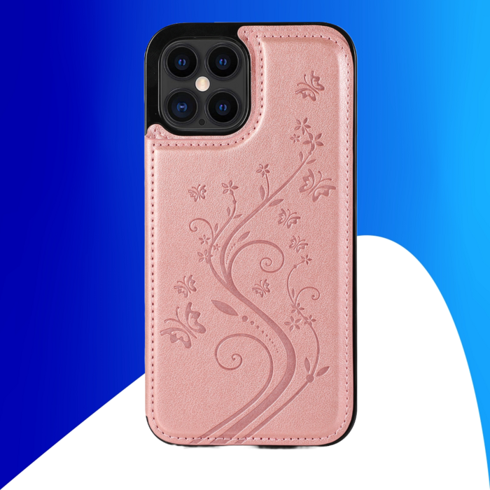 JVS Products iPhone 18 Pro hoesje - Backcover - Pasjeshouder - Portemonnee - Bloemenprint - Kunstleer - Rose Goud