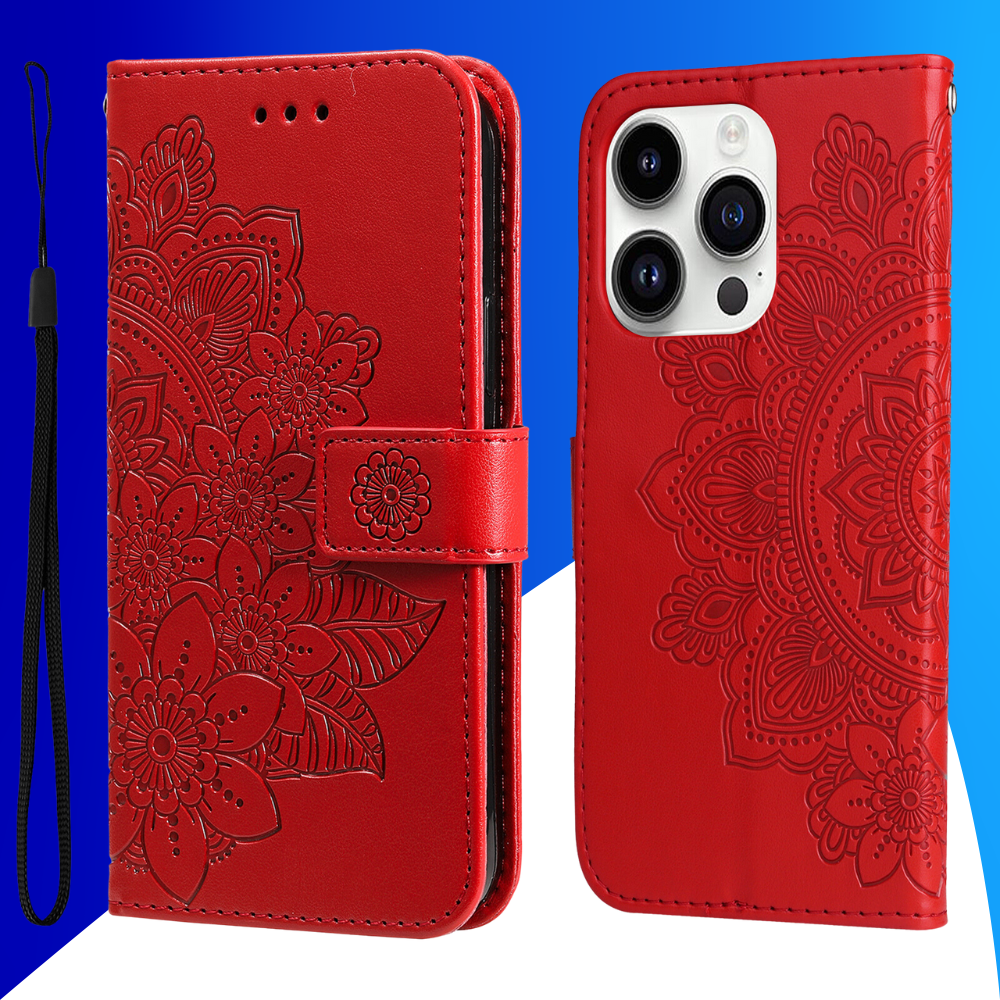 JVS Products iPhone 18 Pro hoesje - Bookcase - Pasjeshouder - Portemonnee - Bloemenprint - Kunstleer - Rood