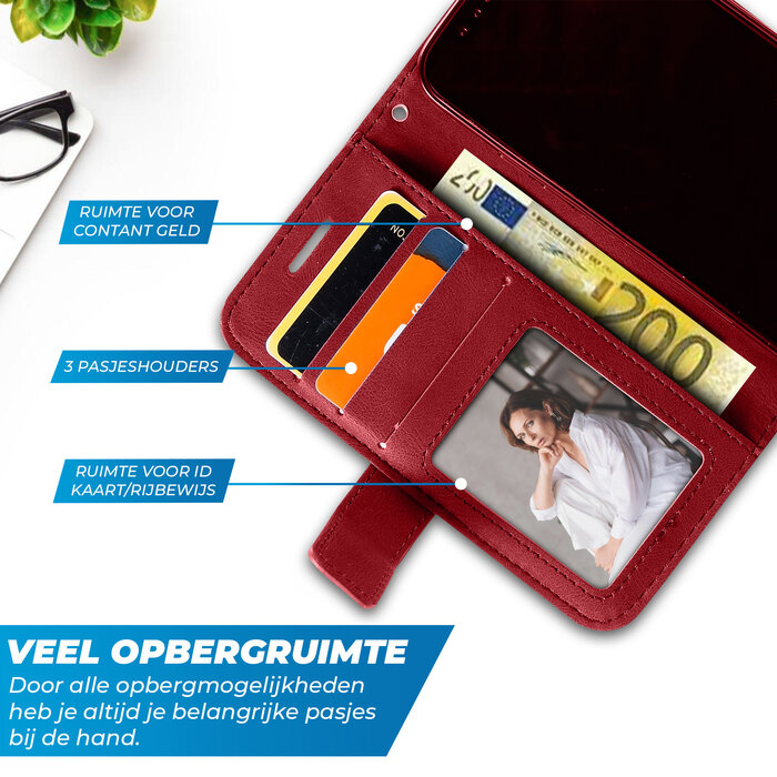 JVS Products iPhone 18 Pro Max hoesje - Bookcase - Pasjeshouder - Portemonnee - Patroon - Kunstleer - Rood