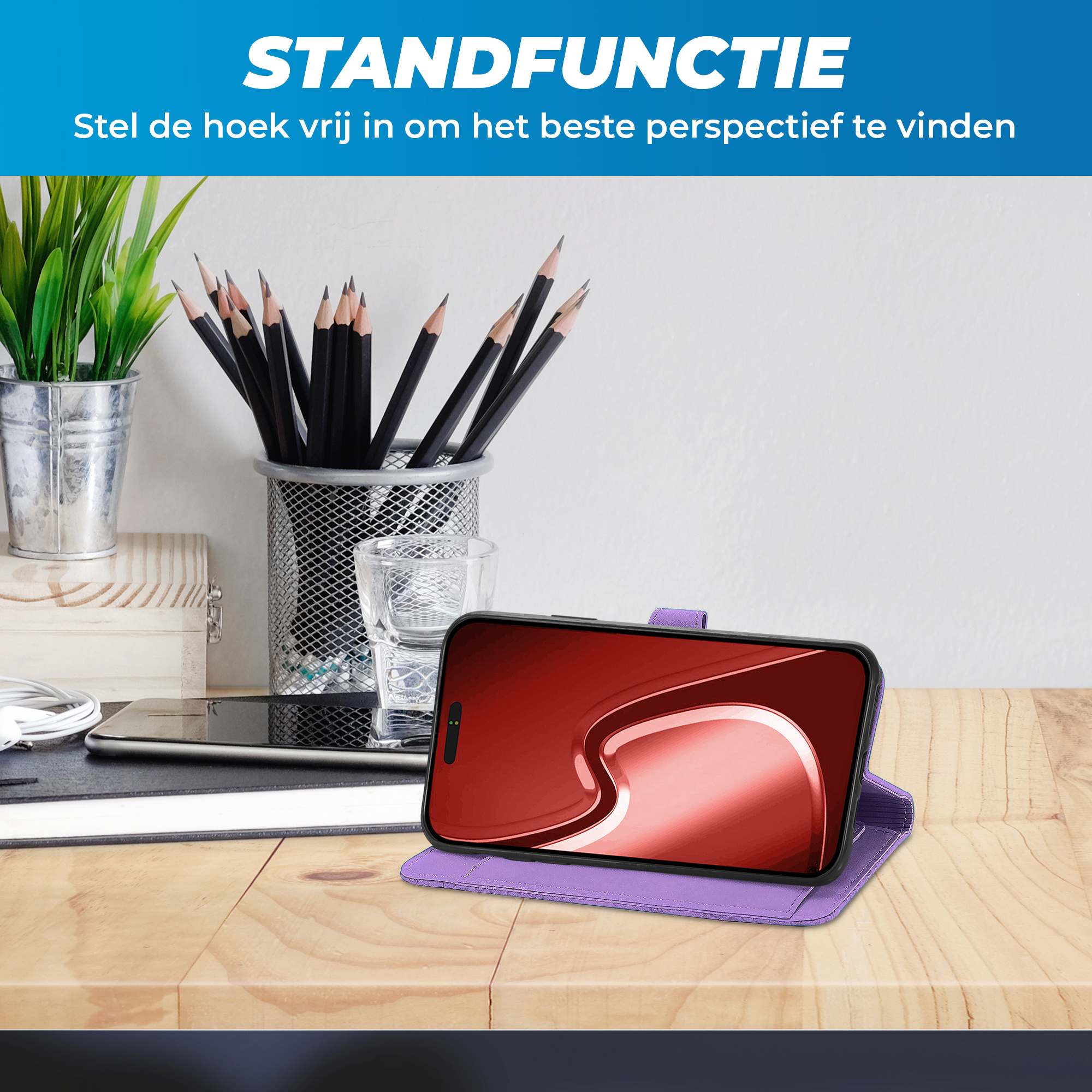 JVS Products iPhone 18 Pro Max hoesje - Bookcase - Koord - Pasjeshouder - Portemonnee - Bloemenpatroon - Kunstleer - Paars