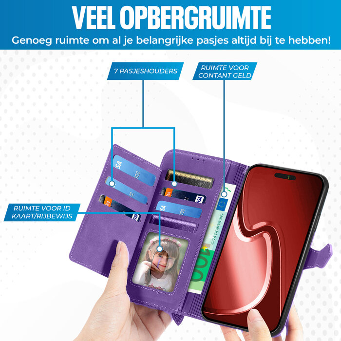 JVS Products iPhone 18 Pro Max hoesje - Bookcase - Koord - Pasjeshouder - Portemonnee - Bloemenpatroon - Kunstleer - Paars