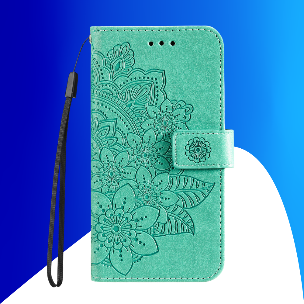 JVS Products iPhone 18 Pro hoesje - Bookcase - Pasjeshouder - Portemonnee - Bloemenprint - Kunstleer - Turquoise