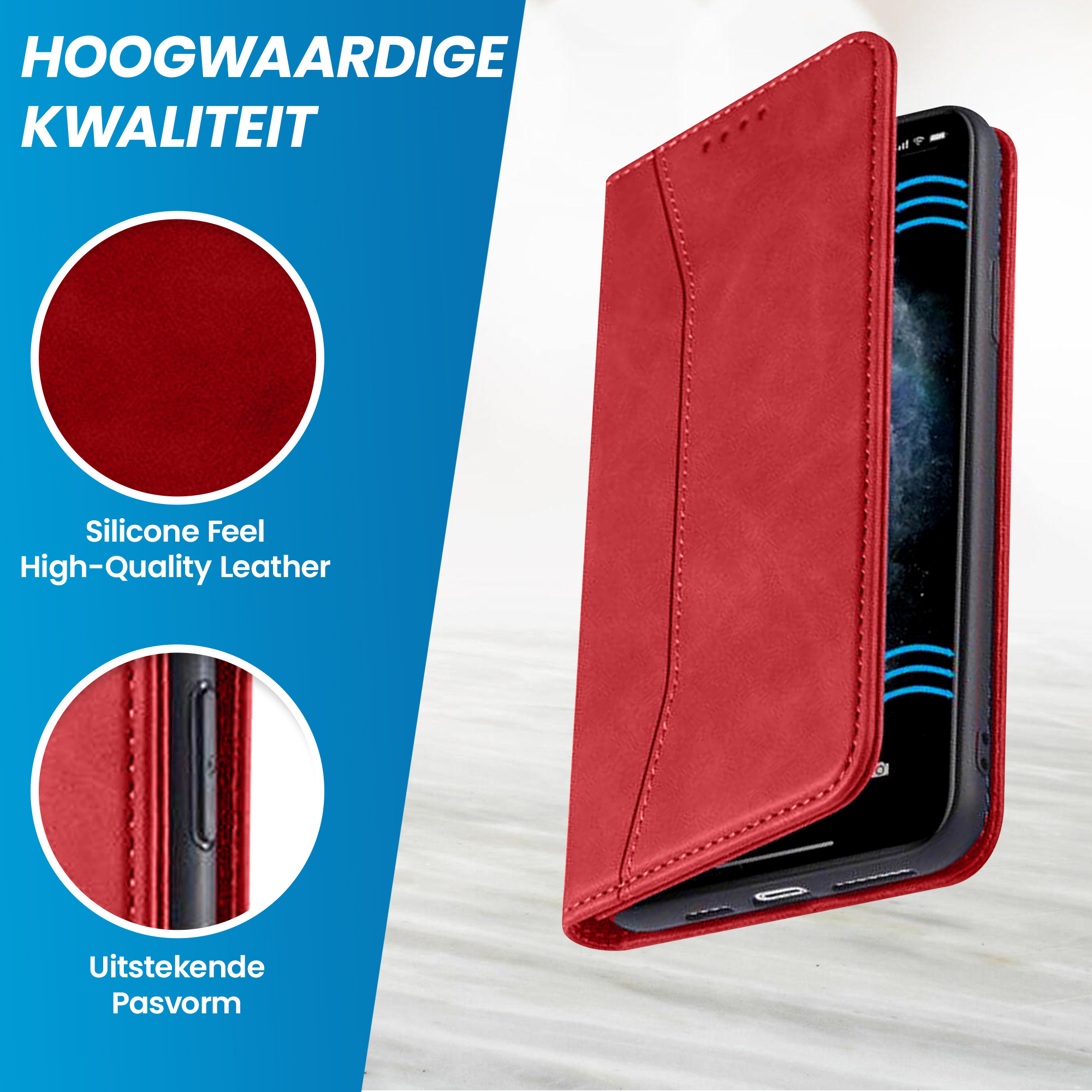 JVS Products iPhone 18 Pro Max hoesje - Bookcase - Pasjeshouder - Portemonnee - Kunstleer - Rood