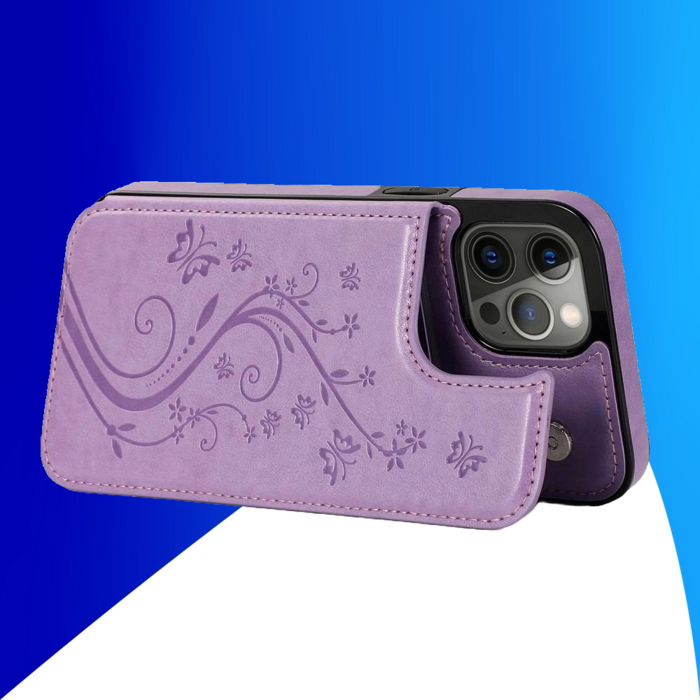 JVS Products iPhone 18 Pro Max hoesje - Backcover - Pasjeshouder - Portemonnee - Bloemenprint - Kunstleer - Paars