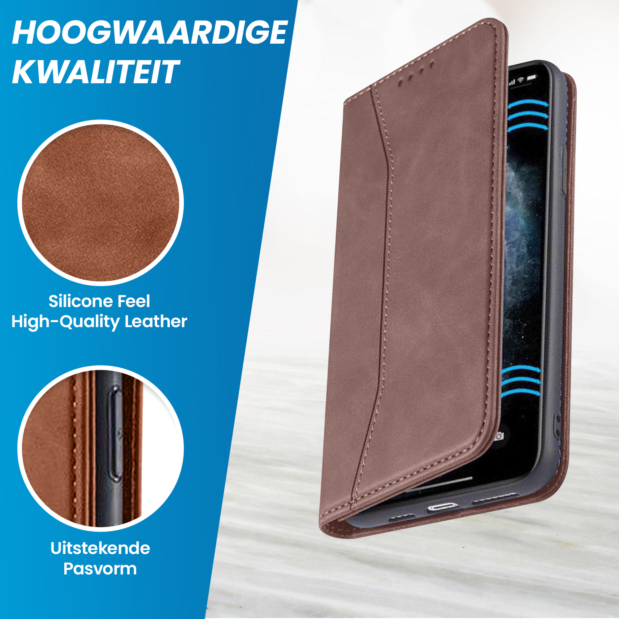 JVS Products iPhone 18 Pro hoesje - Bookcase - Pasjeshouder - Portemonnee - Kunstleer - Donkerbruin