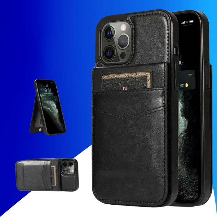 JVS Products iPhone 18 Pro hoesje - Backcover - Pasjeshouder - Portemonnee - Kunstleer - Zwart