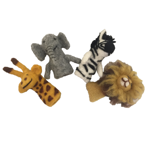 Papoose Toys African Animal Finger Puppets/4pc