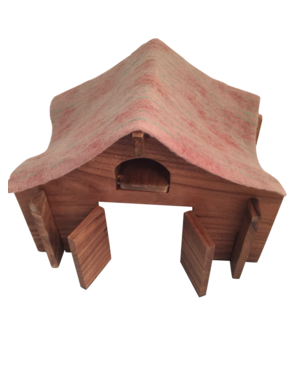 Papoose Toys Barn with Felt Roof and Ladder