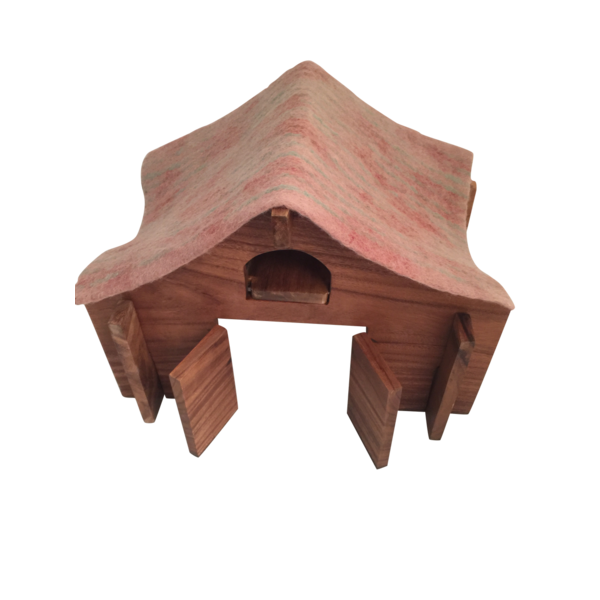 Papoose Toys Barn with Felt Roof and Ladder