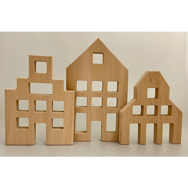 Papoose Toys Dutch Wood Houses/3pc