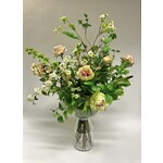 BOUQUET NATURELLE IN GLASS VASE  | PINK GREEN