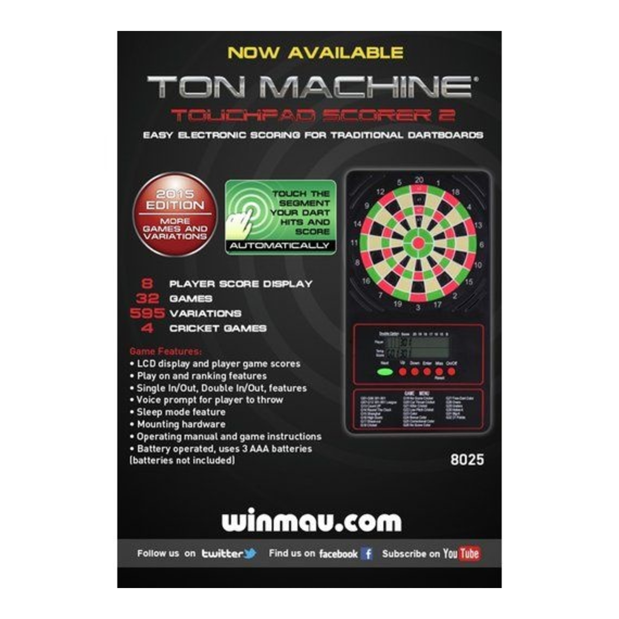 Winmau Ton Machine Touchpad Scorer 2 – Elektronischer Dart-Zähler Mit Touchpad | 8 Spieler, 32 Spiele, Inkl. Cricket