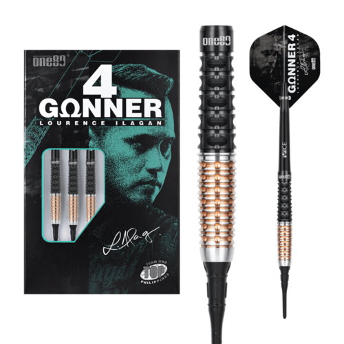 ONE80 ONE80 Gunner 4 Lourence Ilagan Black Rose Gold 90% Soft Tip Dartpile