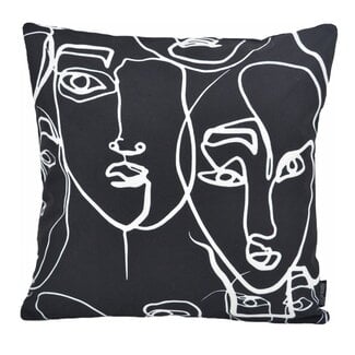 Gek op kussens! Abstract Face Black - Outdoor | 45 x 45 cm | Kussenhoes | Katoen