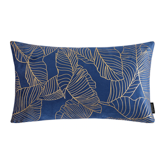 Gek op kussens! Velvet Leaves Long Blauw | 30 x 50 cm | Kussenhoes | Polyester