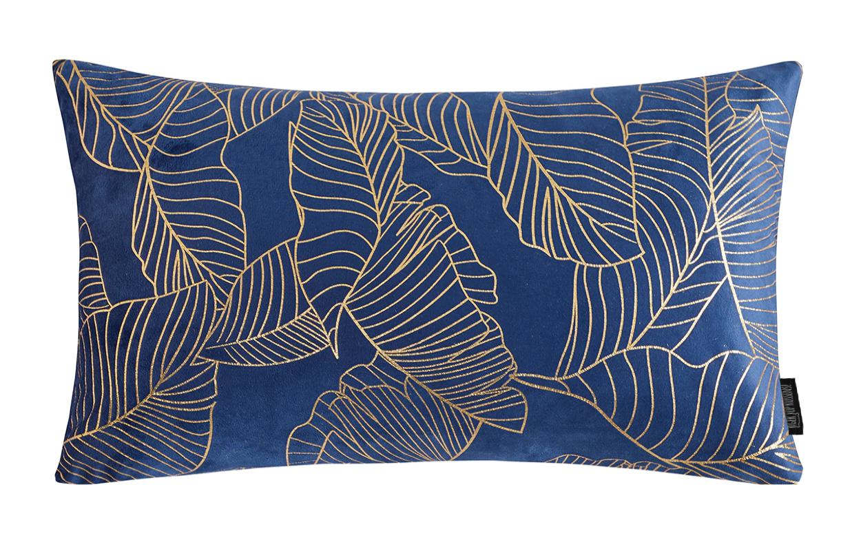 Wiskundige invoer Souvenir Velvet Leaves Long Blauw | 30 x 50 cm | Kussenhoes | Polyester | Gek op  kussens!
