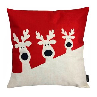 Gek op kussens! Familie Rendier Kussenhoes | 45x45 cm | Katoen/Linnen