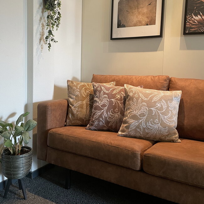 Lena Leafs Beige | 45 x 45 cm | Kussenhoes | Katoen/Polyester