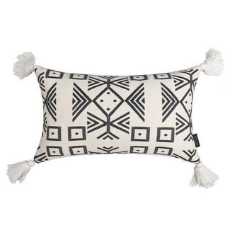 NOVÉE Black/White Tassle Kussenhoes | 30x50 cm | Polyester