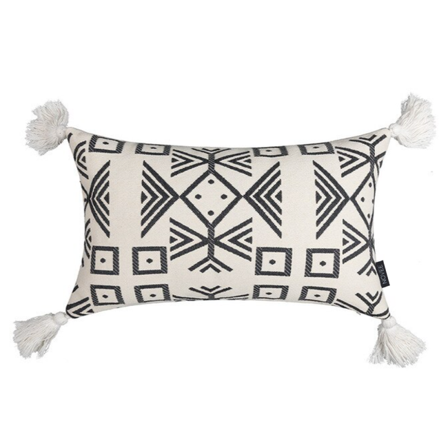 Black / White Tassle | 30 x 50 cm | Kussenhoes | Polyester