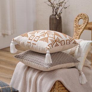 Coffee/White Tassle Kussenhoes | 45x45 cm | Polyester