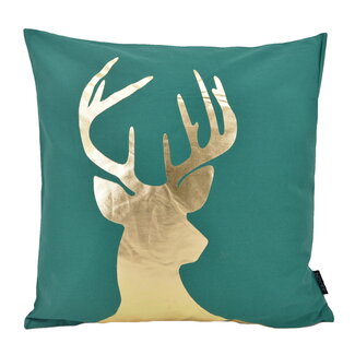 NOVÉE Deer/Hert - Groen/Goud | 45 x 45 cm | Kussenhoes | Katoen/Polyester