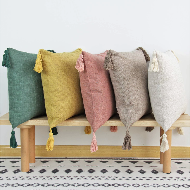 Tassle Washed Yellow Kussenhoes | 45x45 cm | Katoen