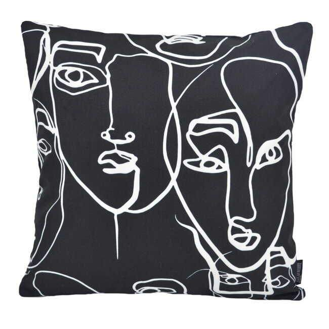 Sierkussen Abstract Face Black - Outdoor | 45 x 45 cm | Katoen/Polyester