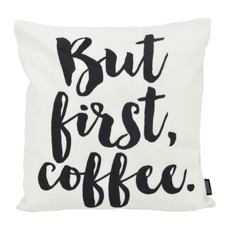 Gek op kussens! Sierkussen But First, Coffee - Outdoor | 45 x 45 cm | Katoen/Polyester