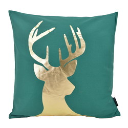 Sierkussen Deer/Hert - Groen/Goud | 45 x 45 cm | Katoen/Polyester